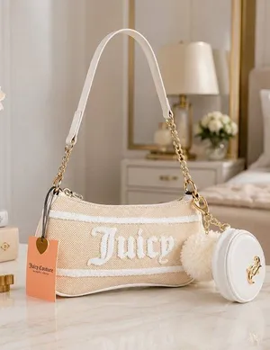 Juicy Couture Beige Chenille Logo Baguette Bag Coin Pouch NWT thumbnail 1