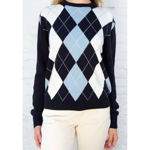 Brandy Melville Blue White Argyle Bernadette‎ Sweater Preppy Y2K Academia 90s thumbnail 2