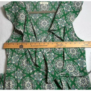Max Studio Green Mandala Print Ruffle Faux Wrap Maxi Dress Large thumbnail 8