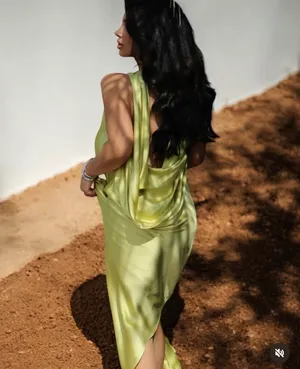 Zara maxi dress zwcollection satin flowy Sleeveless Lime evening party wedding thumbnail 6