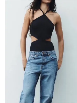 NWT Zara Cut Out Halter Bodysuit – Black – M thumbnail 2
