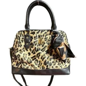 Leopard Print Dome Satchel Purse Black Trim Scarf Accent‎ Handbag thumbnail 1