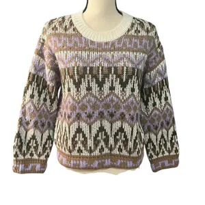 Anthropologie Women's Chunky Wool Blend Multicolor Fabiana Sweater Sz XS Neutral thumbnail 3