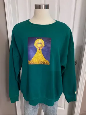 H&M Sesame Street Big Bird Graphic Sweatshirt Green Oversized Large thumbnail 6