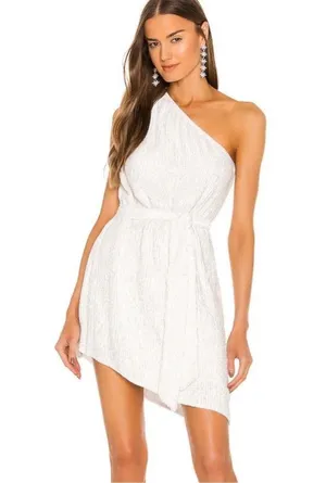 Retrofête Mini Dress White Sequin Belted Iridescent Small thumbnail 1