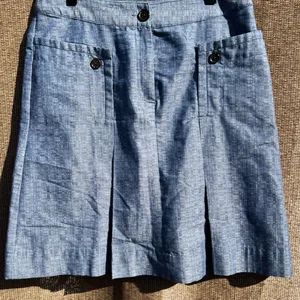 Derek Lam For Design Nation Blue Chambray Woven A-Line, Pleated Mini Skirt 8 thumbnail 4