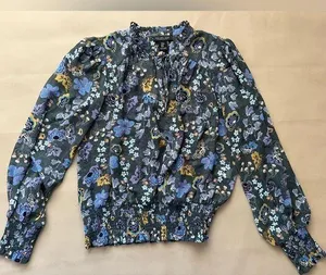 Rachel Zoe Bubble Hem Bishop Sleeve Top: M thumbnail 1