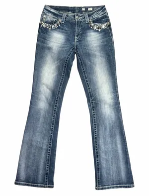 Miss Me REWORKED/ALTERED Y2K Bootcut Jeans Fits Size 27 McBling Grunge thumbnail 1