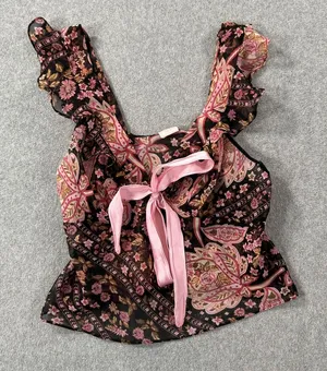 Vintage Intimately Flora Sheer Camisole Lingerie Top Size Medium Black Floral thumbnail 1