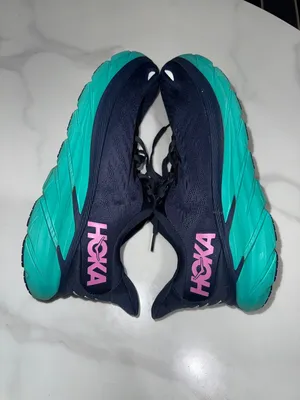 Hoka Women's Running Shoes - Navy Upper with Teal Midsole and Pink Logo thumbnail 8