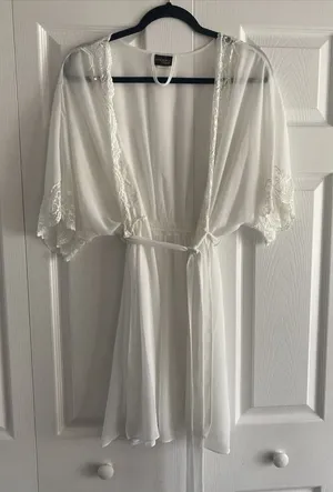 Seductive Wear By Cinema‎ Etoile White Chiffon Lace Robe XL Bridal thumbnail 1