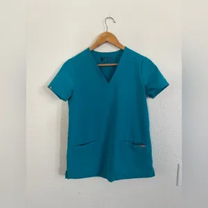 FIGS Technical Collection‎ Scrub Top XXS Teal Blue V-Neck Short Sleeve Pockets thumbnail 9