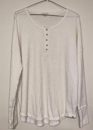 Women's White Billabong 5-Button Thermal Long Sleeve‎ Henley Top Size Large thumbnail 1