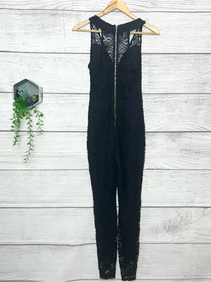 BEBE Black Lace Sleeveless Jumpsuit with Exposed Zipper Size Small thumbnail 6
