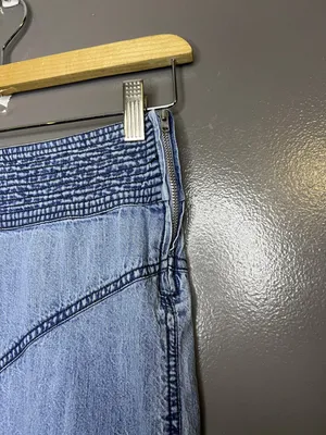 Urban Outfitters Skirt Womens XS Blue Denim Trumpet Long Asym Hem Boho Frayed thumbnail 4