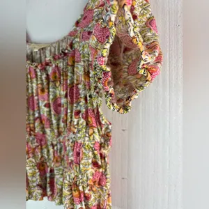 Cynthia Rowley M Multicolored Floral Ruched Crop Blouse thumbnail 3