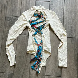 Free People Cream Bodysuit with Floral Accent thumbnail 3