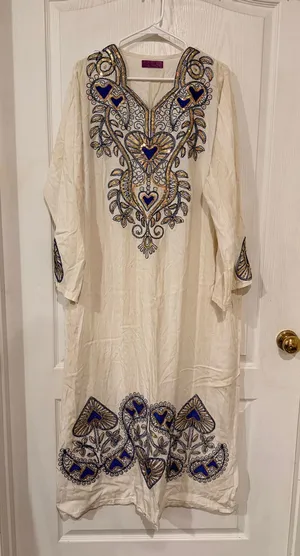 AB Classic Inidan Cream Maxi Dress with Blue and Gold Embroidery thumbnail 1