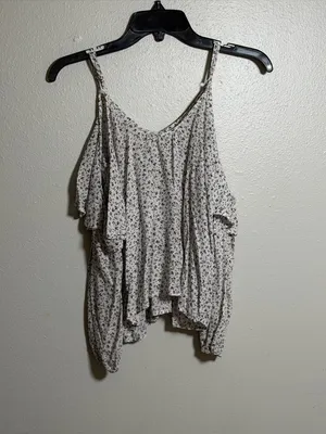 Abercrombie & Fitch Women Preppy Floral Ruffle Spaghetti Strap Top White size XS thumbnail 5