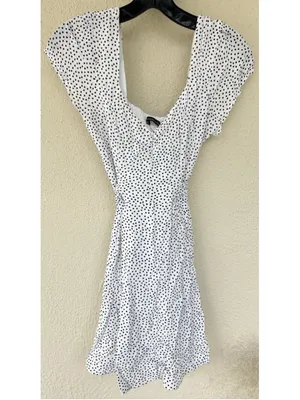 Abercrombie & Fitch Polka Dot Button Front Mini Dress White Black Retro Minimal thumbnail 3