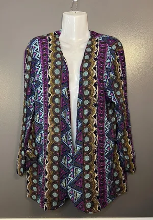 VINTAGE REQUIREMENTS Jacket Womens Large Multicolor Geometric Print Made USA 90s thumbnail 1