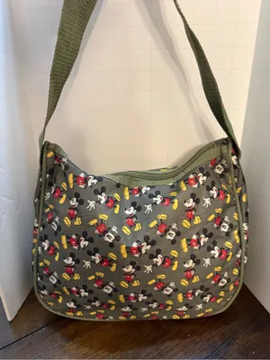 Disney's Mickey Mouse Olive Green Canvas Print Hand Shoulder Bag Purse thumbnail 1
