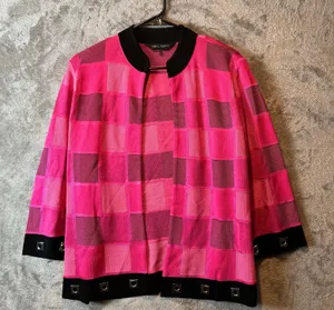 Ming Wang Hot Pink Black Color Checkered Cardigan‎ Jacket Womens Size Large thumbnail 1