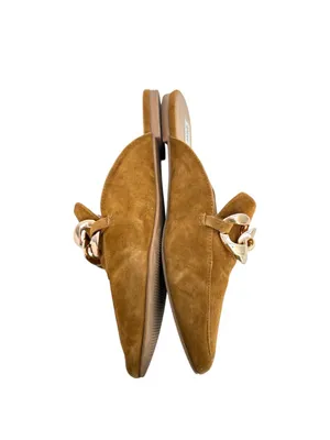 Steve Madden Finn Cognac Suede Chain Detail Pointed Mules Size 8.5 Quiet Luxury thumbnail 5