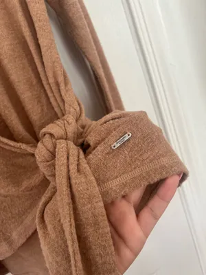 Abercrombie Soft Cozy Wrap Top Tie Waist Knit Long Sleeve Brown Size S thumbnail 7