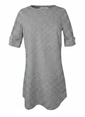 Crown & Ivy Gingham Shift Dress Womens Small‎ Black White Bow Sleeve Tunic Mini thumbnail 1