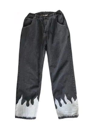 Custom Black jeans with hand painted white flames 🔥 Size 32 thumbnail 1