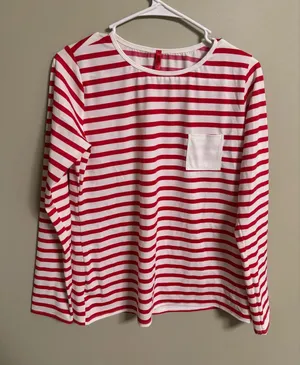 Spanx L/S Stripe Sun Shirt UPF 50 Stretch Size Large Red White Stripes New Waldo thumbnail 1
