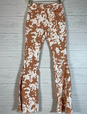 Sunland17 high rise cowhide flare with frayed hem jeans size Small thumbnail 2