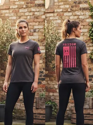 Under Armour Charcoal Short-Sleeve Tee with Pink Freedom Graphic thumbnail 2