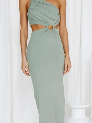 Hello Molly Sage Green One-Shoulder Cutout Maxi Dress with Ring Detail thumbnail 2
