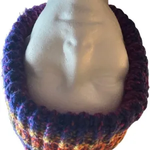 Handmade multicolor knit beanie hat for adults for winter Red thumbnail 2