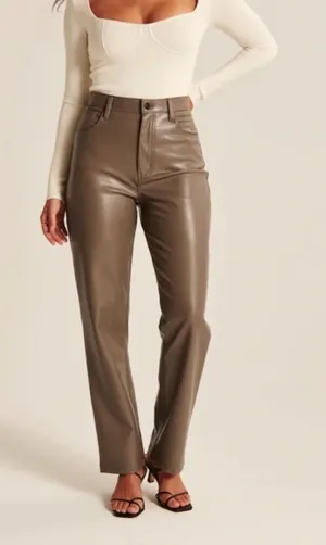 Abercrombie 90s Straight Faux Leather Pants Taupe Ultra High Rise Sz 23 000 thumbnail 1