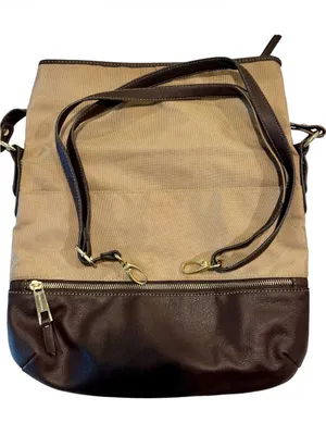 Vintage Franco Sarto Canvas Leather Fold Over Shoulder Bag in Beige/Dark Brown thumbnail 10