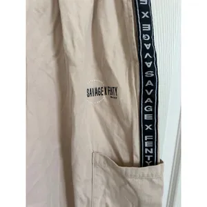 Savage X Fenty‎ Beige Cargo Pants Size S Elastic Waist Logo Tape Casual Lounge thumbnail 2
