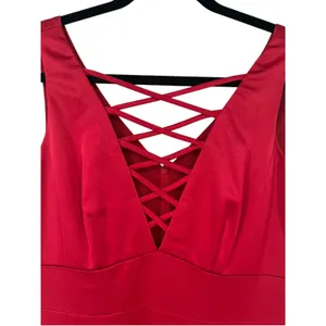 NWT Nanette Lepore Women's Scarlet Red Lace Up V-Neck Satin Sheath Dress Size 4 thumbnail 7