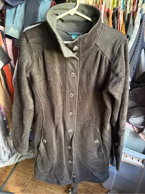 Kuhl Savina Alfpaca Fleece Long Parka Sweater Button Jacket Womens Medium Black thumbnail 1