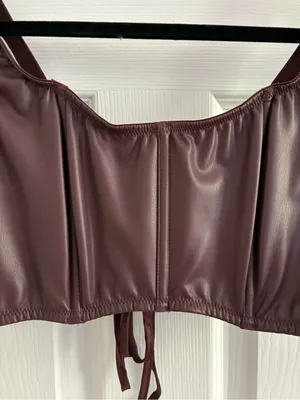 Victoria's Secret Faux Leather Mini Corset Top Lace Up, NWT, L, Burgundy Brown thumbnail 6