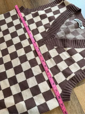 RebelFlow Brown & Cream Check V-Neck Sweater Vest thumbnail 5