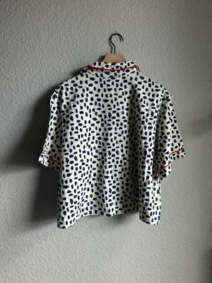 Aerie Navy and White Print Button Up Pajama Top thumbnail 8
