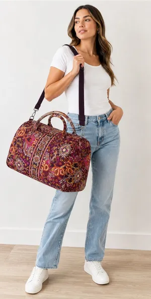 Vera Bradley Safari Sunset Paisley Design Medium Duffel Bag Purple Orange thumbnail 1