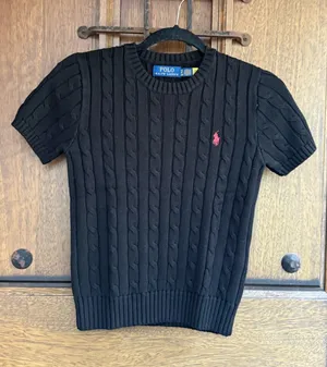 Polo by Ralph Lauren Women's Black Cable-Knit Short-Sleeve Sweater Size XS thumbnail 1