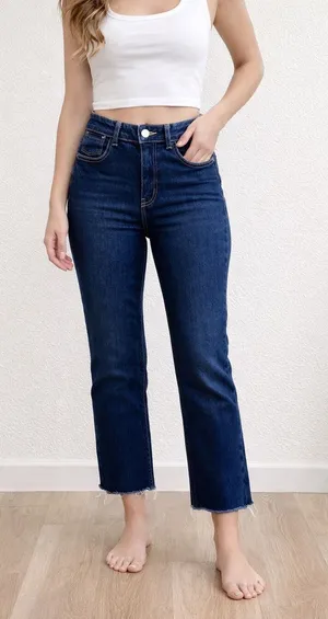 Zara Dark Wash Midrise Raw Hem Bootcut Ankle Jeans Non Ripped Size 4 Stretch thumbnail 1