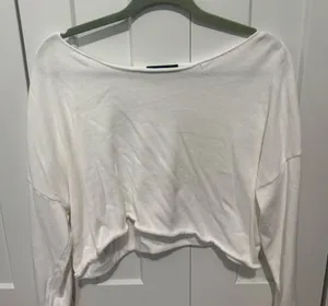 Brandy Melville Women's White Boatneck Cropped Long-Sleeve Top thumbnail 1