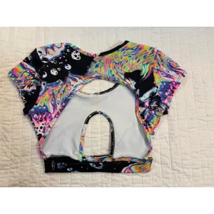 iHeartRaves Psychedelic Neon Keyhole Crop Top & High Waisted Bottoms Rave Set XS thumbnail 6
