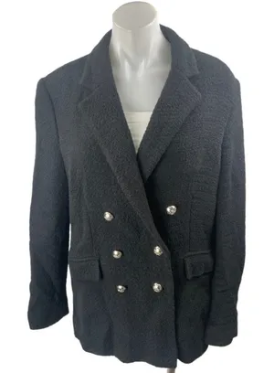 MNG Mango Women's Black Double Breasted Long Sleeve Pea Coat Jacket Size XL thumbnail 1